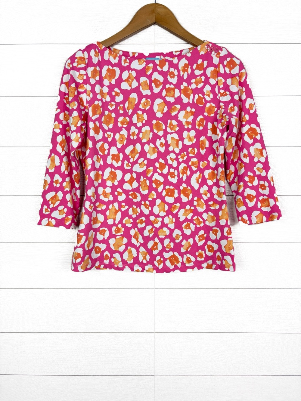 J McLaughlin Wavesong Top Pink Orange Leopard Print Catalina Stretch Small
